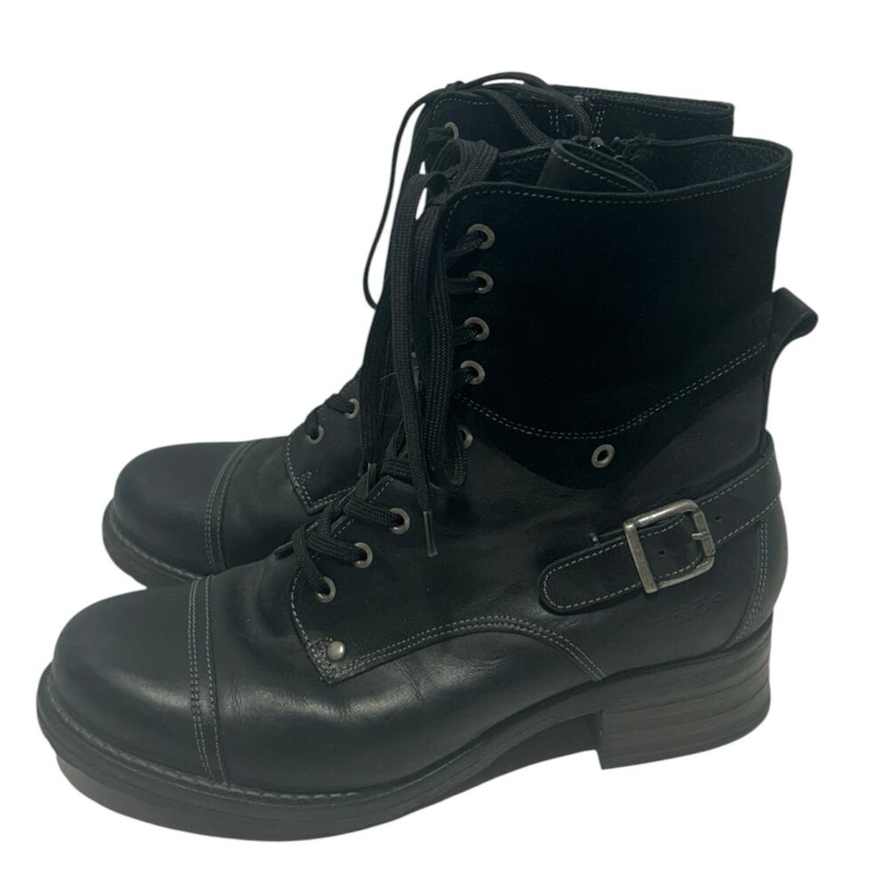 Taos Womens CRAVE Black Leather Block Heeled Zip Lace Combat Boots 42/ 11-11.5 - Picture 3 of 9